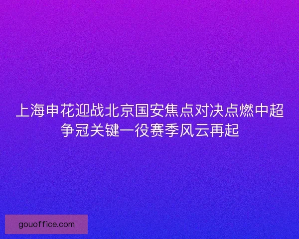 上海申花迎战北京国安焦点对决点燃中超争冠关键一役赛季风云再起