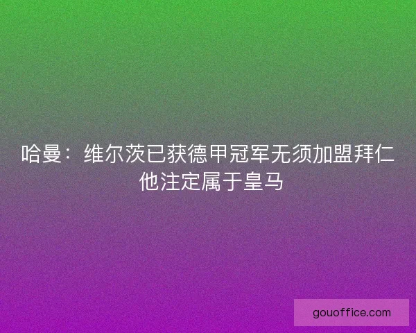 哈曼：维尔茨已获德甲冠军无须加盟拜仁 他注定属于皇马